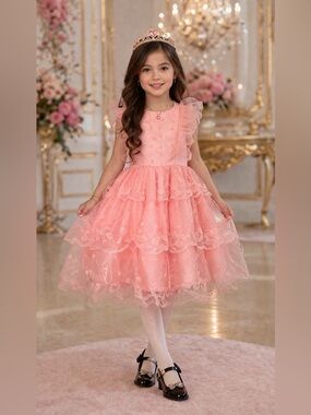 Girls Pink Princess Dress Lace Tulle Party Birthday Elegant NWT